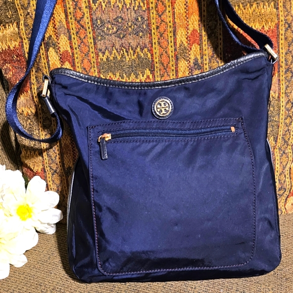 Tory Burch Handbags - Tory Burch Navy Blue Nylon and leather Crossbody Preloved